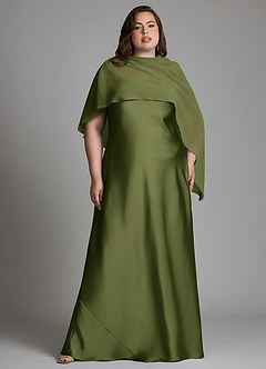 Azazie Jaleesa Robes de demoiselle d'honneur Robe Fourreau en Satin extensible Col haut Olive image7