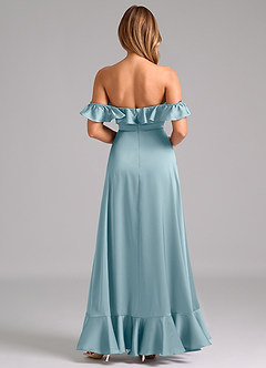 Azazie Lyra Bridesmaid Dresses Moody Blue A-Line Off the Shoulder Stretch Satin Convertible Dress image6