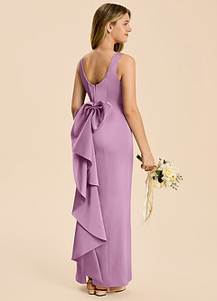 Azazie Emi Junior Wisteria Sheath Bow Stretch Satin Dress image1