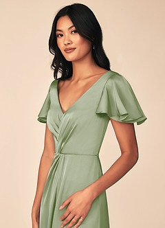 Azazie Soren Bridesmaid Dresses Dusty Sage A-Line Pleated Stretch Satin Dress image7