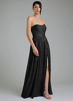 Azazie Helena Bridesmaid Dresses Black A-Line Strapless Floral Jacquard Burnout Convertible Dress image4
