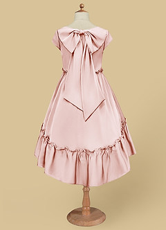 Azazie Lee Flower Girl Dresses Blushing Pink A-Line Bow Stretch Satin Dress image9