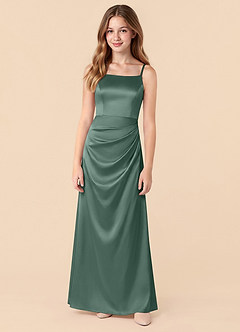 Azazie Renna Junior Vestido de Eucalipto de Satén Elástico de Corte Sirena con Plisado image5