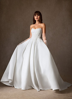 Azazie Harper Vestidos de noiva Vestido Diamante Branco de Cetim de Vestido de baile com Sem Alças image3