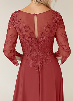 Azazie Noella Mère de la mariée Robes Robe Trapèze en Mousseline de soie Col V Dentelle Rouille image8