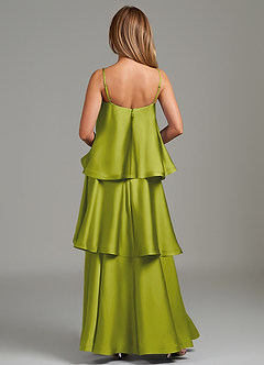 Azazie Azalea Bridesmaid Dresses Lemongrass A-Line Ruched Stretch Satin Dress image4