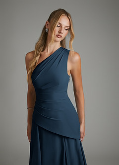 Azazie Holly Bridesmaid Dresses Dark Navy A-Line Corset Chiffon Dress image7
