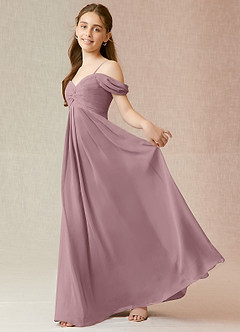Azazie Kaitlynn Junior Dusty Rose A-Line Off the Shoulder Chiffon Dress image3