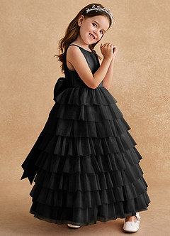 Azazie Twinkle Toes vestidos de niña de las flores Vestido de Negro de Tul de Corte En A con Lazo image3