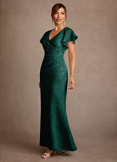 Azazie Dorina Klänningar till brudens mor Klä Tubklänning i Blommig Jacquard Plisserad Tallgrön image4