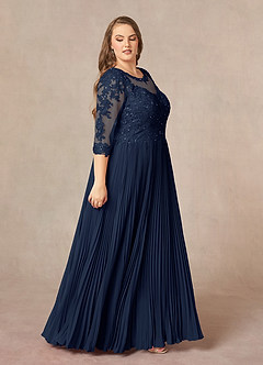 Azazie Corinne vestidos de madre de la novia Vestido de Azul Marino Oscuro de Gasa de Corte En A con Lentejuela image11