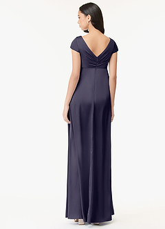 Azazie Allessia Robes de demoiselle d'honneur de maternité Robe Trapèze Plissée Longueur ras du sol Satin extensible image2