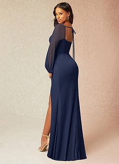 Azazie Charissa Final Sale Dark Navy Sheath Corset Pleated Mesh Dress image2