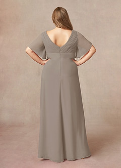 Azazie Alessa Mother of the Bride Dresses Taupe A-Line V-Neck Pleated Chiffon Dress image8