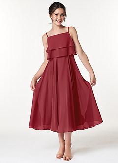 Azazie Ensley Junior A-Line Plisseret Chiffon Te-længde Junior brudepige Kjole image1