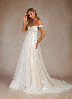 Azazie Wendie Wedding Dresses Diamond White Champagne A-Line Sequins Tulle Dress image6