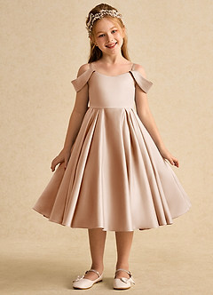 Azazie Favia Flower Girl Dresses English Rose A-Line Off the Shoulder Matte Satin Dress image1