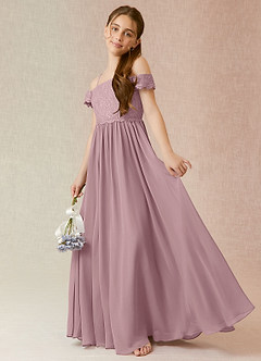 Azazie Vidia A-Line Off the Shoulder Chiffon Floor-Length Junior Bridesmaid Dress image3