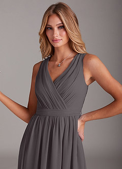 Azazie Kingsley Vestidos de damas de honor Vestido de Gris Acero de Gasa de Corte en A con Encaje image6