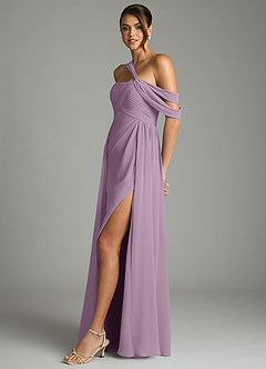 Azazie Kassandra Robes de demoiselle d'honneur Robe Trapèze en Mousseline de soie Épaule décolletée Glycine image4