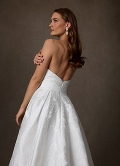Azazie Paloma Wedding Dresses Diamond White Ball-Gown Strapless Floral Jacquard Dress image3