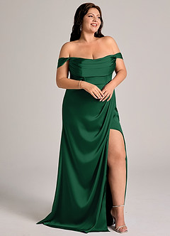 Azazie Johana Bridesmaid Dresses Dark Green Mermaid Off the Shoulder Stretch Satin Convertible Dress image11