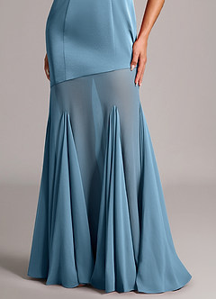 Azazie Uma Vestidos de damas de honor Vestido de Azul Acero de Gasa de Corte Sirena Convertible con Sin tirantes image6