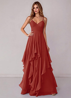 Azazie Zaina Bridesmaid Dresses Terracotta A-Line Chiffon Dress image1