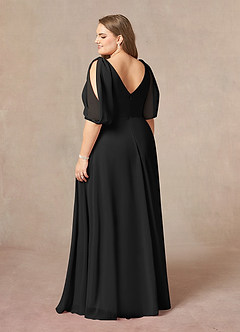 Azazie Bronwyn Kleider für die Brautmutter A-Linie V-Hals Gerüscht Chiffon Kleid Schwarz image9