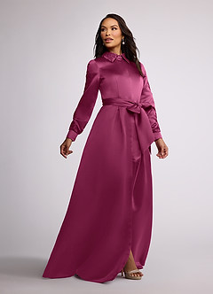 Azazie Ruth Mother of the Bride Dresses Mulberry A-Line Lace Matte Satin Dress image2