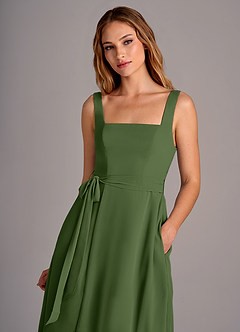 Azazie Deb Bridesmaid Dresses Olive A-Line with Pockets Chiffon Convertible Dress image2