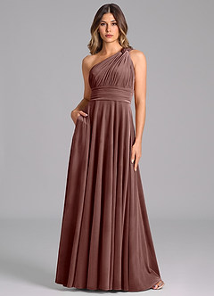 Azazie Charlize Bridesmaid Dresses Espresso A-Line One Shoulder Velvet Dress image1