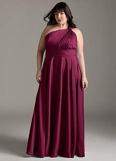 Azazie Charlize Bridesmaid Dresses Red Plum A-Line One Shoulder Stretch Satin Dress image13