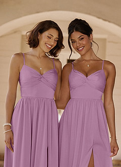 Azazie Zeya Bridesmaid Dresses Wisteria A-Line Pleated Stretch Satin Dress image2