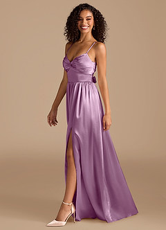 Azazie Zeya Bridesmaid Dresses Wisteria A-Line Pleated Metallic Satin Dress image5