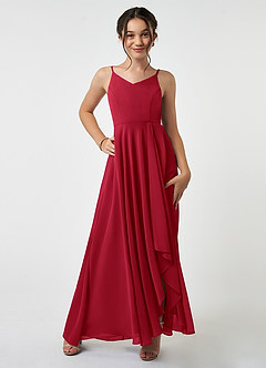 Azazie Collette Junior A-Linie Gestreift Chiffon Kleid Scharlachrot image1