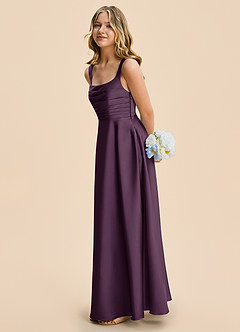 Azazie Azaria Junior A-Linie Plissee Stretch-Satin Kleid Pflaume image4