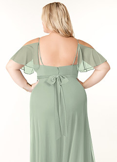 Azazie Fiena Final Sale Dusty Sage A-Line V-neck Ruched Mesh Dress image9