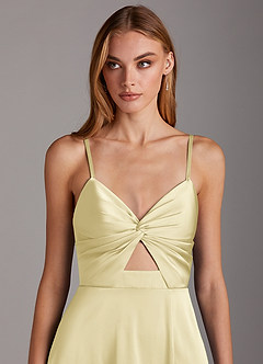 Azazie Jenna Vestidos de damas de honor Vestido de Sorbete De Limón de Satén Elástico de Corte en A con Plisado image6