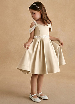 Azazie Judi vestidos de niña de las flores Vestido de Champán de Satin Mate de Corte En A image1