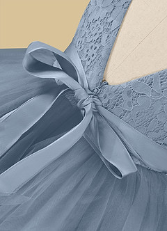 Azazie Chica Flower Girl Dresses Dusty Blue A-Line Lace Tulle Dress image9