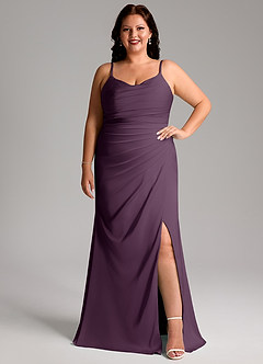 Azazie Deandra Bridesmaid Dresses Plum Mermaid Pleated Stretch Satin Dress image7