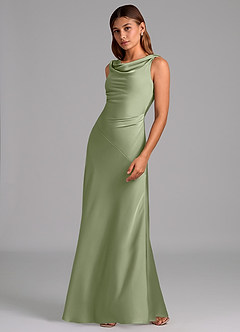 Azazie Nerine Bridesmaid Dresses Pistachio A-Line Pleated Stretch Satin Dress image4