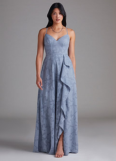 Azazie Naeem Bridesmaid Dresses Dusty Blue A-Line Floral Burnout Dress image1