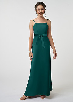 Azazie Anina Junior A-Linie Schleifen Matte Satin Kleid Pfau image4