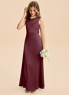 Azazie Kiki Junior Sangria A-Line Bow Stretch Satin Dress image4