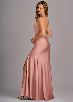 Azazie Lorena Brautjungfernkleider Meerjungfrau-Linie Plissee Stretch-Satin Kleid Rosettenrosa image5