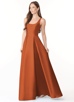 Azazie Neve Bridesmaid Dresses Cinnamon Ball-Gown with Pockets Stretch Satin Dress image3
