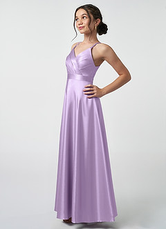 Azazie Avelina Junior A-Linie Plissee Metallischer Satin Kleid Flieder image3