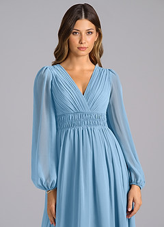 Azazie Palerma Bridesmaid Dresses Steel Blue A-Line Long Sleeve Chiffon Dress image6